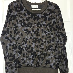 Anthropologie Women's Olive Geen, Black & Gray Animal Print Crewneck Sweater